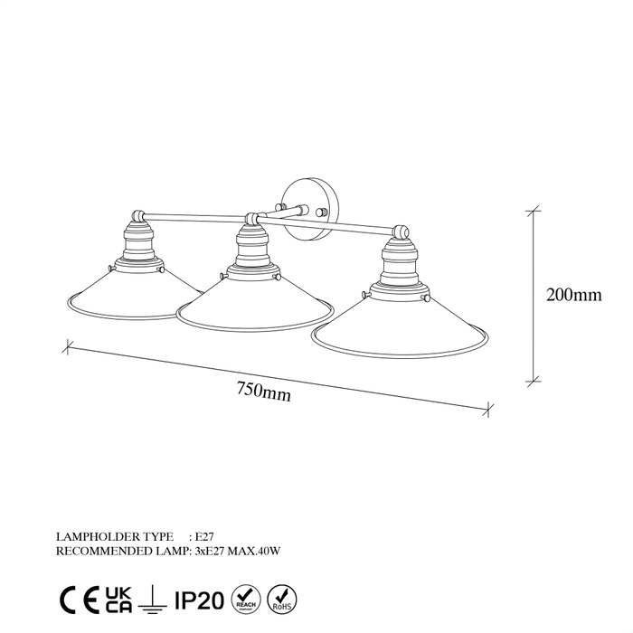 Opviq Conical - 12185 Lámpara de pared negra y antigua